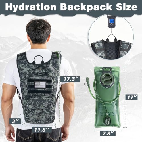 Image of Hydration Backpack, Tactical Molle Water with 3L TPU Water Bladder | Lightweight Military Hydration Daypack for Hiking, Running, Cycling, Climbing, Biking, 105 oz, Breathable Back Panel