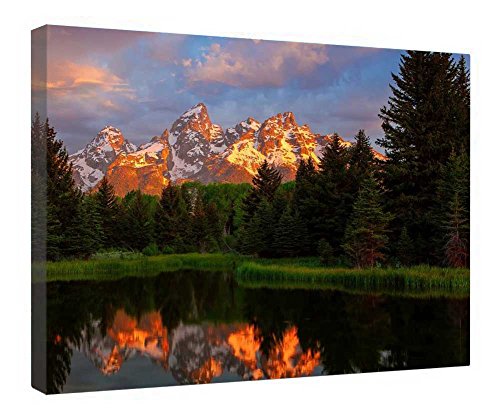 Toile encadrée en bois décoration lac montagneux tableau mural 40x50cm