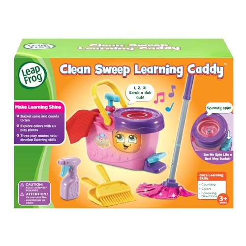 LeapFrog Clean Sweep Learning Caddy, Kids Mop and Broom Cleaning Toy Set for Ages 3-5, Pink - Image 7