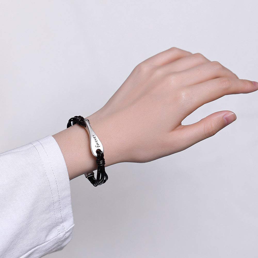S925 Vintage Pulsera De Plata para Mujeres Hombres Literaria Cuerda De Cuero Eterna Sencillo Y Simple Estilo Chino Personalidad Creativa Encanto Hermoso Regalo