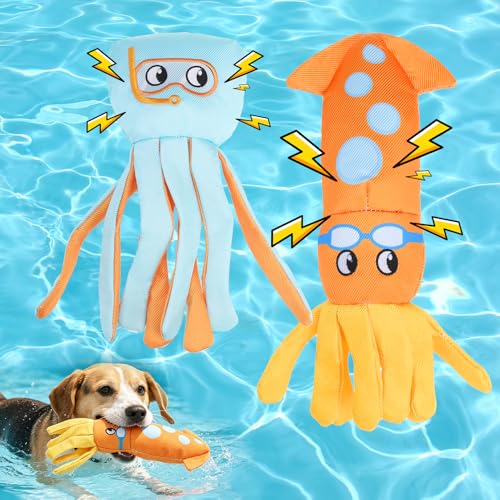Image of Mihachi Floating Dog Water Pool Toys 2 Pack for Swimming Pool, Interactive Crinkle Pet Puppy Chew Toys for Play and Training, Funny Dog Toy for Small Medium Large Breed, Octopus & Squid