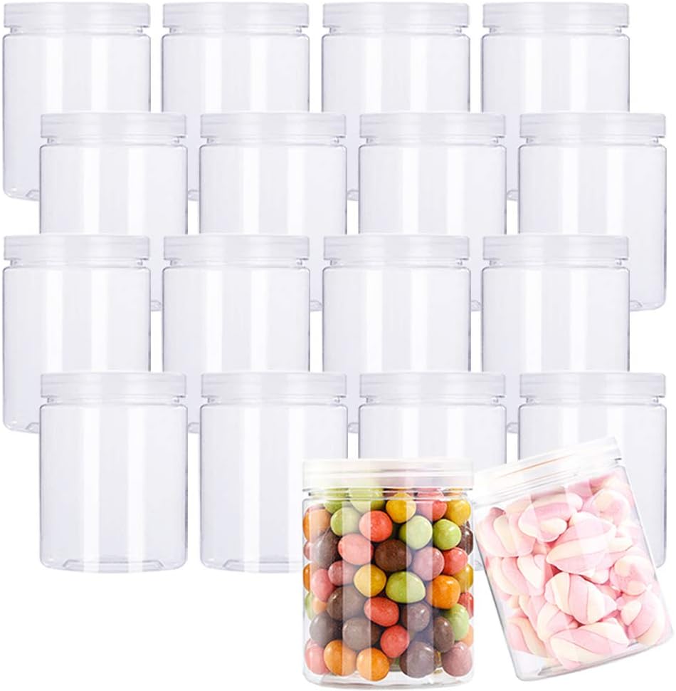 Panxxsen 18 Pack 7.1oz/210ml Refillable Empty Slime Containers with Lids Round Clear Jars,Wide-Mouth Plastic Slime Storage Favor Jars for Crafts,Dry Food,Peanut Butter,Honey and Jam Storage