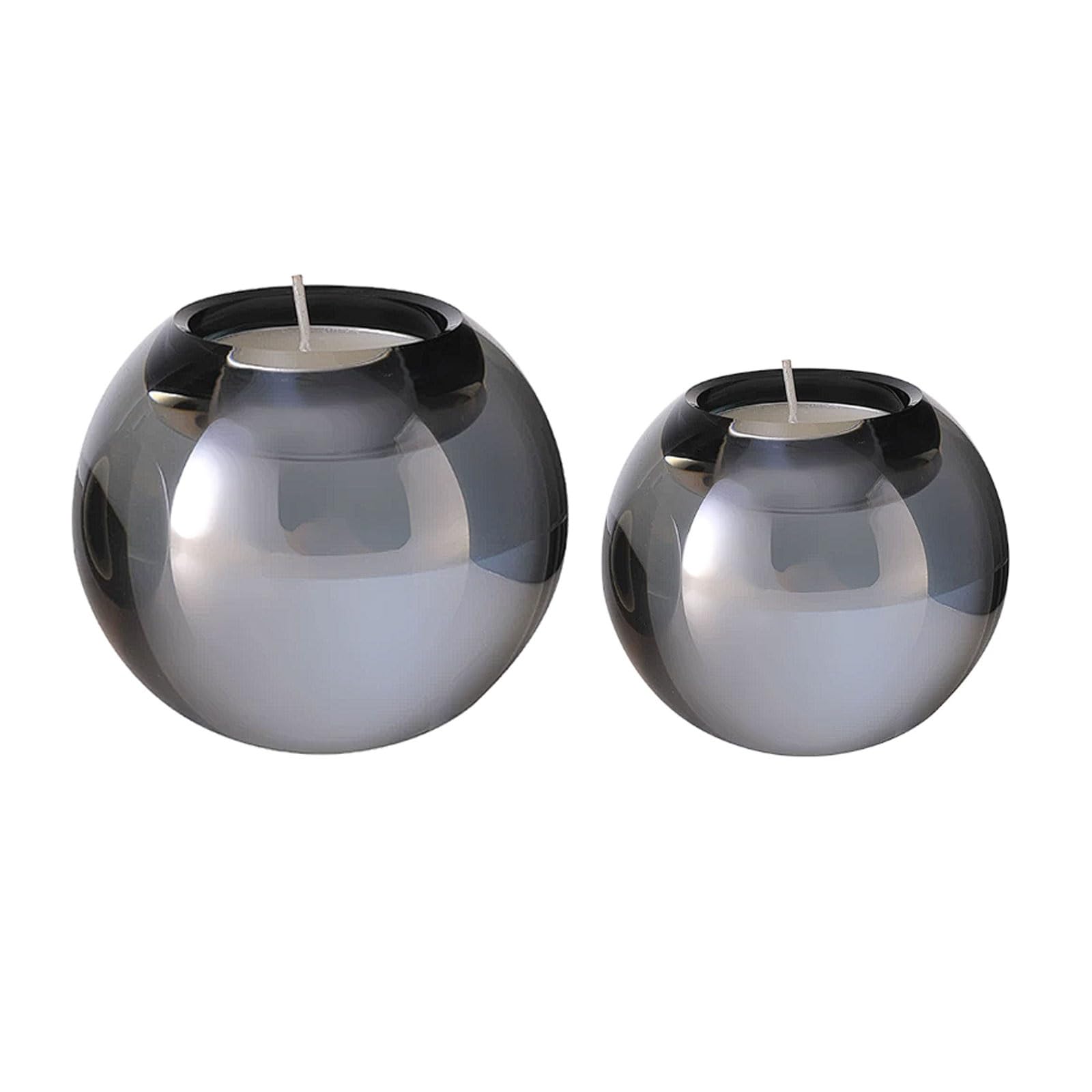 Crystal Glass Mini Candle Holder Set of 2 for Romantic Proposal and Candlelight Dinner Decor(Gray)