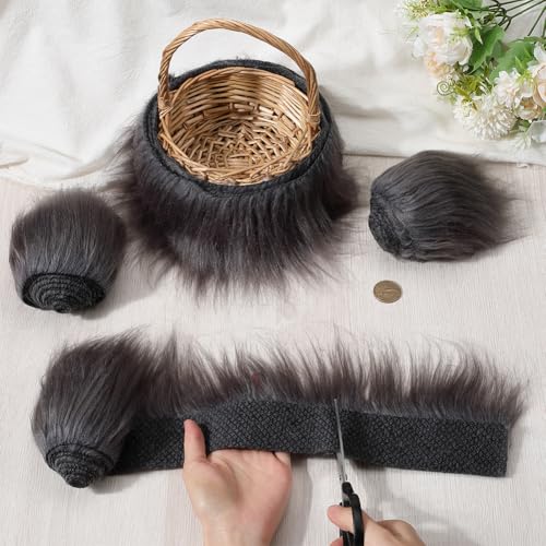 GORGECRAFT 4Pcs 150x5cm Shaggy Plush Faux Fur Trim Ribbon Fabric Pre-cut Artificial Strips Dark Gray Fluffy Fuzzy Cuts Crafts Fur Pieces Gnome Beards for Hair Santa Claus Cosplay Costume - Image 3
