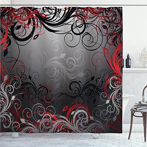 Ambesonne Abstract Shower Curtain, Mystic Forest Floral Swirls Leaves Nature Fading Ombre Effect, Cloth Fabric Bathroom Decor Set with Hooks, 69