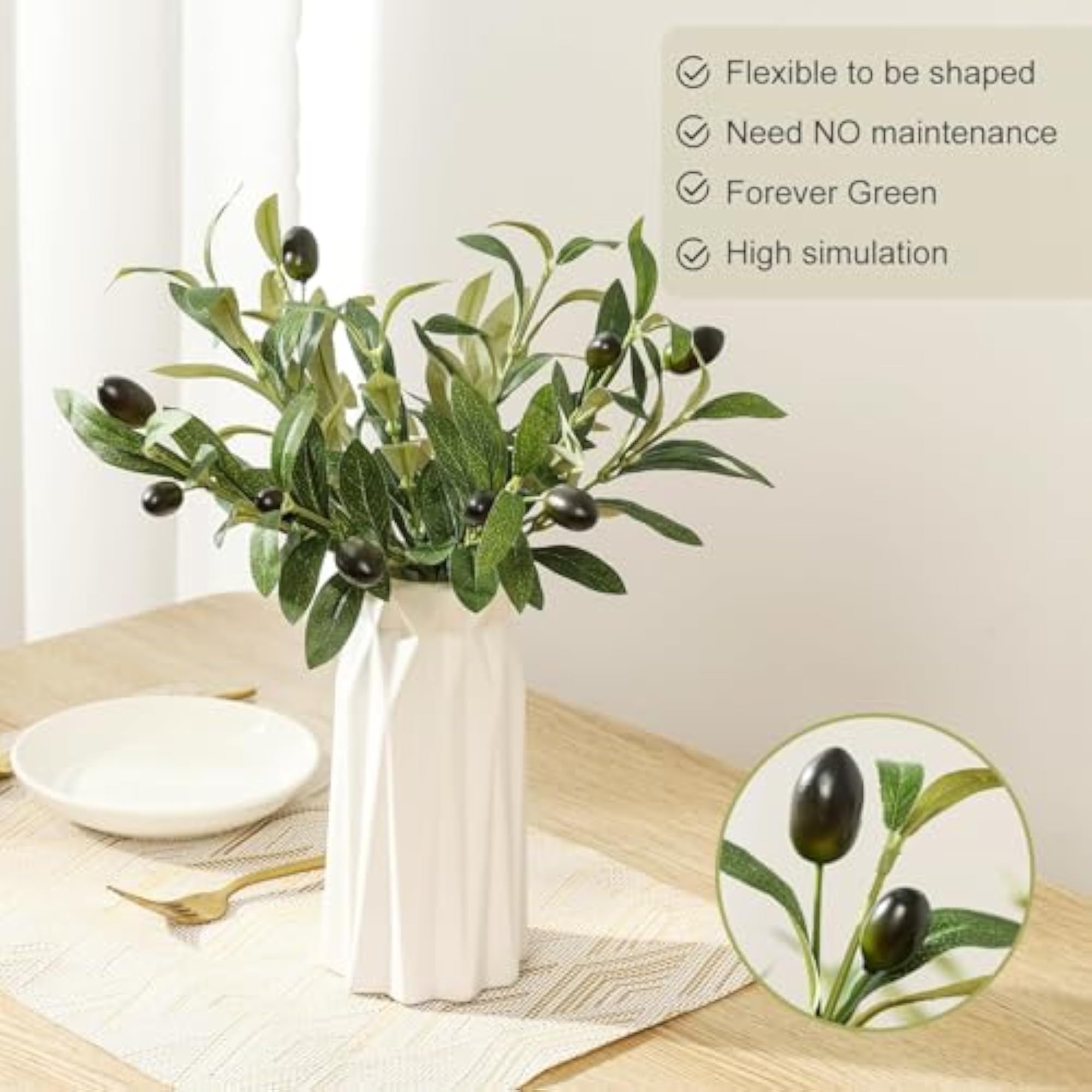 10pcs Faux Olive Leaves Stems Artificial Branches