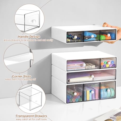 Desk Aufbewahrungsbox mit 9 Schubladen, 4 Lagen stapelbare Lagerung Schubladen für Schreibtisch Lagerung, Klare Veranstalter Anzug für Schreibwaren Make-up Schmuck Büro Craft Supplies(Weiß)