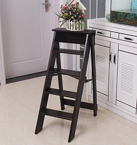 Taburete de escalera plegable en madera maciza negra para uso doméstico 2