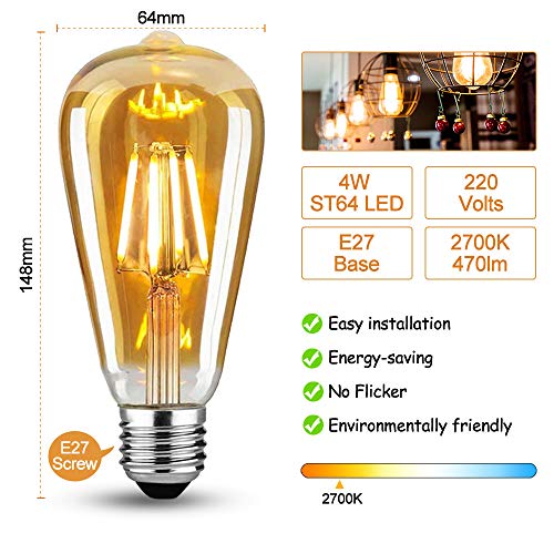 LED Vintage Edison-gloeilamp, Edison E27-schroeflamp 4W (40W-equivalent) Retro energiebesparende vintage gloeilamp… - Afbeelding 3