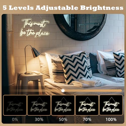Image of This Must Be The Place Neon Sign Warm White Letter Led Signs for Wall Decor Usb Word Light Up Signs for Bedroom Salon Man Cave Beer Home Bar Wedding Birthday Party Decor Gifts