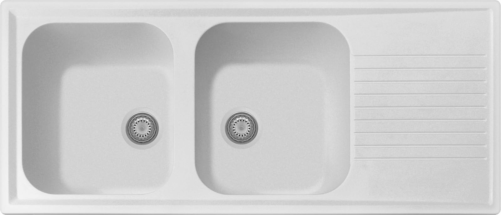 Lavello cucina Provenza bianco 116 x 50 cm 2 vasche e gocciolatoio Made in Italy