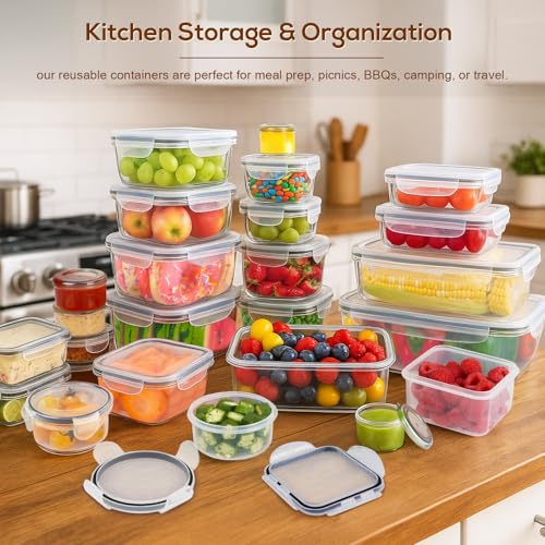 50 PCS Thicker Food Storage Containers with Lids, Clear Stackable Airtight Leakproof Reusable Plastic Meal Prep Container Set for Kitchen Storage/Lunch, Fridge/Microwave Safe with Labels&Pen - Image 5