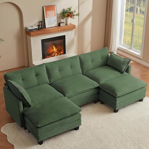 Amsleekey Modular Sectional Sofa, 111.5" U-Shaped Corduroy Comfy Sectional Couches