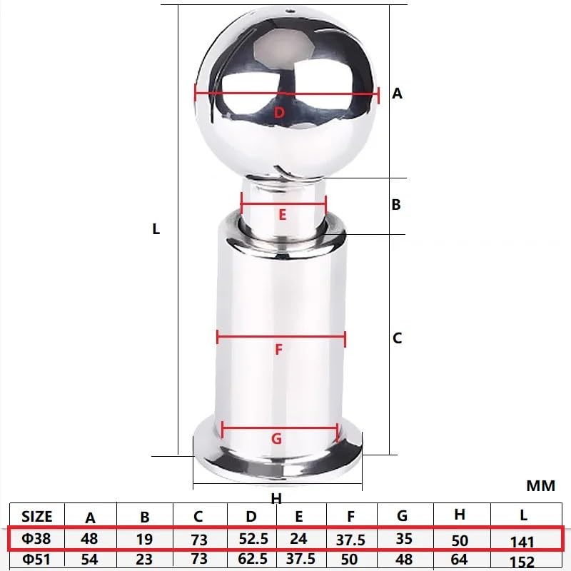 1.5"(38mm) OD50.5mm Tri Clamp Rotary Cleaning Ball for Tank Homebrew Beer Rotating Ball SS304