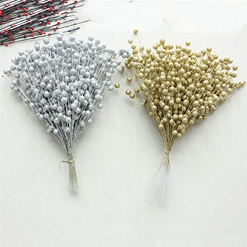 Image of Ulalaza 45pcs 11.8Inch Christmas Glitter Berries Stems Artificial Christmas Picks for Christmas Tree Ornaments, DIY Xmas Wreath, Crafts, Holiday and Home Decor, Silver