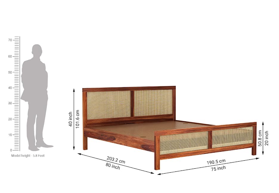 Image of Solid Sheesham Wood Poster King Size Poster Honeymoon Bed Without Storage with Designer Piller and Cane Crafting