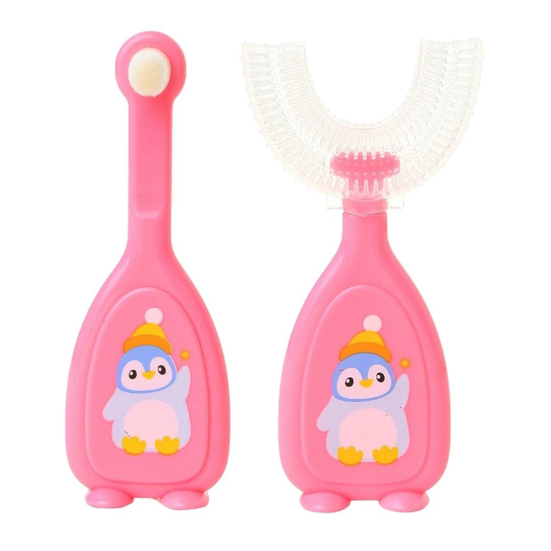 GUCHIGU Baby U Shape Manual Toothbrush With Anti Choking Brush|360° Oral Teeth Cleaning Tools |Food Grade Soft Silicone Bristles For Kids/Baby/Children/Infant Toothbrush For 2-6 Years(Pink)-image-24