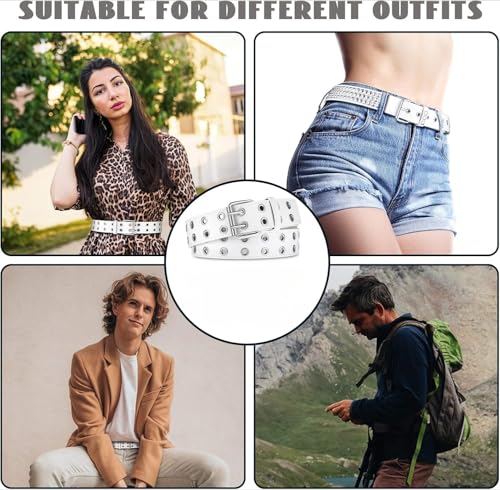 1 Pcs Double Grommet Belt, Genuine Leather Punk Rock Rivet Belt for Women Men Jeans Dresses4