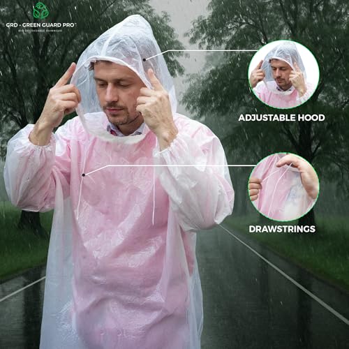 GRD Green Guard Pro Sustainable Clear Rain Ponchos for Adults - Family Pack of 5 - Image 6