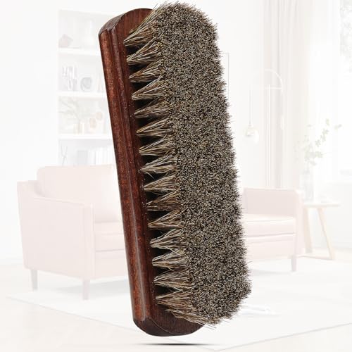 Brosse Chaussures CRIN de Cheval Naturel Entretien Cuir Polissage Lustrage pour Botte Basket Daim Canapé Meuble Intérieur Voiture Manche Bois de Hêtre Kit...