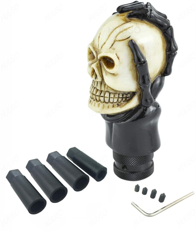 HUUSO Car Gear Shift Knob Black Devil Skull Wand 5 Speed Manual