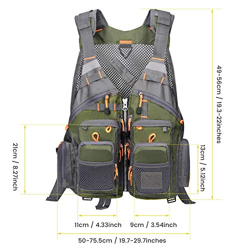Gonex Angel Weste Herren verstellbare Arbeitsweste mit Mehreren Taschen für Angeln Fliegenfischen Outdoor Airsoft Jagd Angelausrüstung, Armee Grün Grau