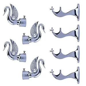 LONESTAR Decorative Peacock Shaped Stainless Steel Curtain Bracket Rod Pocket Finials Designer Window Rod Support Fittings, Curtain Rod Holder (Silver,Pack of 2 Pair)