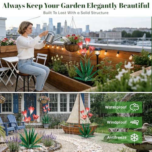 Image of TOMBABY 32.28 Inch Metal Agave Plant Outdoor Decoration Lily Mexican Yard Art Garden Gift Home Decor Hand Painted Metal Agave Garden Yard Statue (1pc, Green)