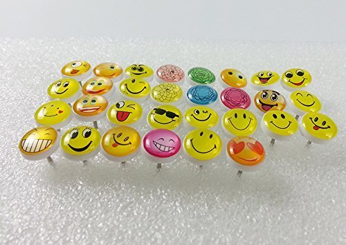 Retro Smiley Face Emoticon Push Pins Plastic Head Thumb Tacks Drawing Pin 50 Pcs for School Home Office