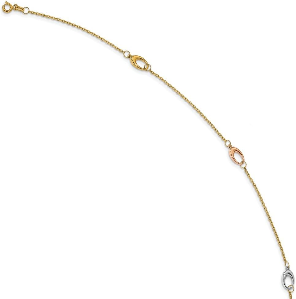Leslie's Real 14kt Tri-color Polished with 1in ext. Anklet; 9.5 inch