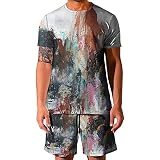URVIP Männer Handmalerei Graffiti 3D Drucken Jogginganzug Sommer Trainingsanzug Sets 2 Stück Freizeitanzug Kurzarm Rundhals T-Shirt Und Kurze Hose Shorts Multi-28 4XL