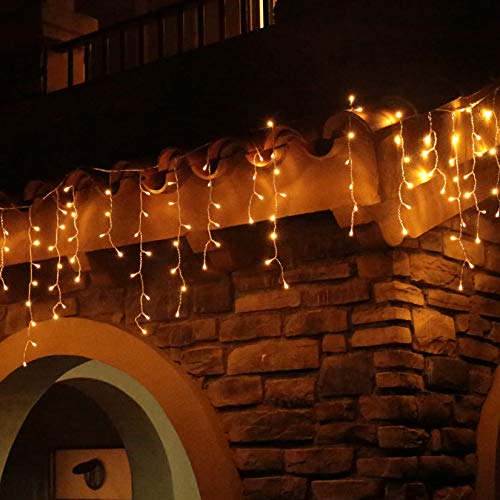 Eisregen Lichterkette Außen 200er LED 5m, LED Lichtervorhang mit Timer, IP44 wasserdicht 8 Modi für Innenausstattung Außenbereich Schlafzimmer Hochzeit Weihnachten Party (Warmweiß)
