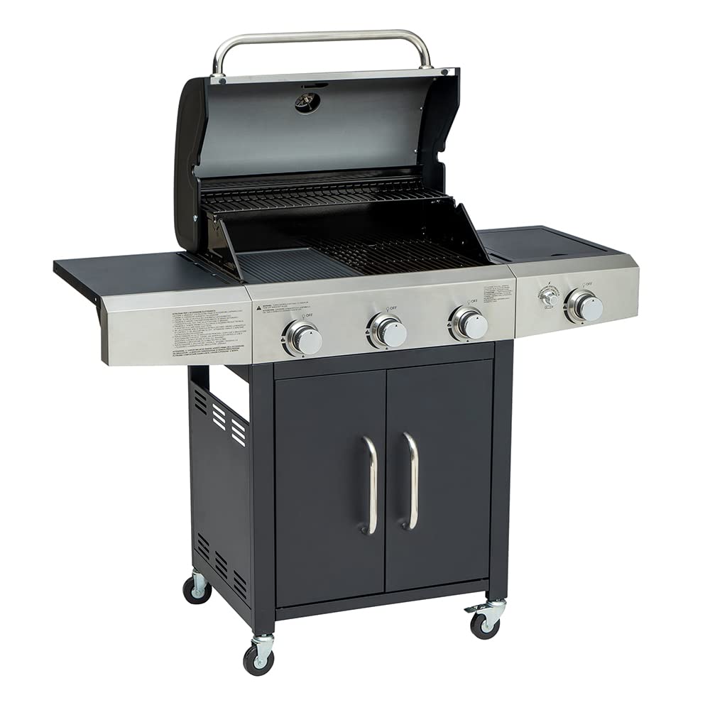 Arsard Barbecue a Gas Professionale XXL 4 Fuochi 13 KW Griglia In Ghisa Acciaio Inox