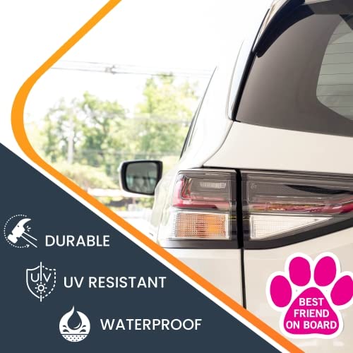 Image of Best Friend on Board Pink Pawprint Car Magnet 5 Inch, Dog Lover Gift