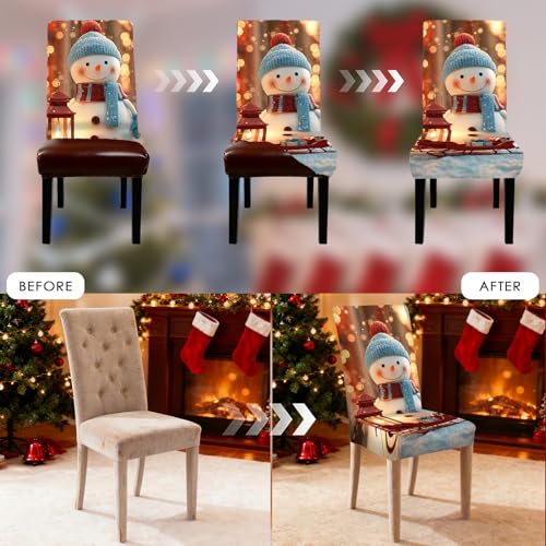 Image of Nuxovilar 2PCS Smiling Snowman Sleigh Stretch Chair Covers 23.6x70in