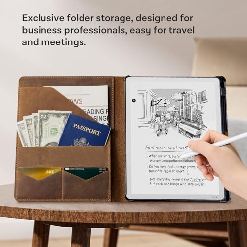 Image of CoBak Premium Genuine Leather Case for 11 inch Kindle Scribe 3rd Gen 2025, Kindle Scribe Colorsoft, TouchPad D10, Folio Cover with Pen Holder, Auto Sleep /Wake, Card Slots, File Folders, Not for Remarkable