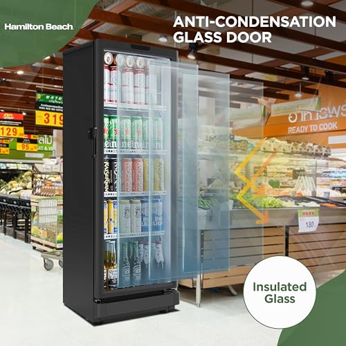 Image of Hamilton Beach, 8.5 Cu. Ft. Commercial Glass Door Display Merchandiser Refrigerator Cooler, ETL, Black
