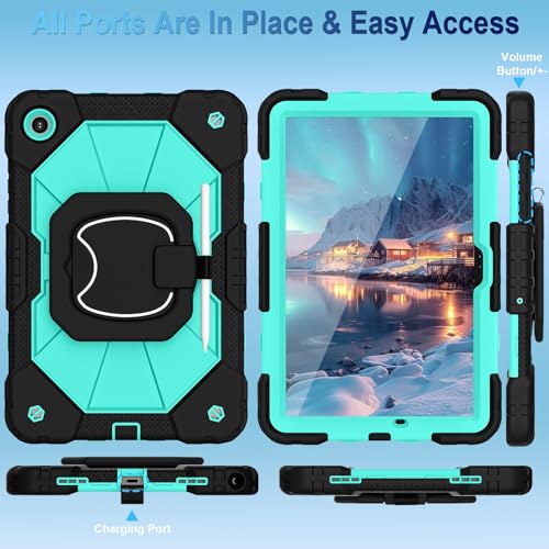 Image of WESOROL Case for Galaxy Tab A11 Plus /A9 Plus 11 Inch,Shockproof Cover for Samsung Tablet A11+ /A9+ Case with Screen Protector 360 Rotating Stand Pencil Holder Shoulder Strap,Black Mint