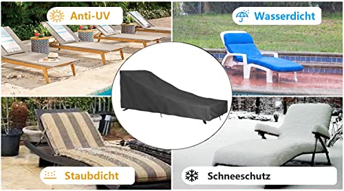 F&J Outdoors Gartenliege Abdeckung, Wasserdicht UV-beständige Sommer Sonnenliege Schutzhülle, Liegen Plane Draußen Schneeschutz im Winter, 2 Stück, 168x71x35.5/102cm, Grau – Bild 8