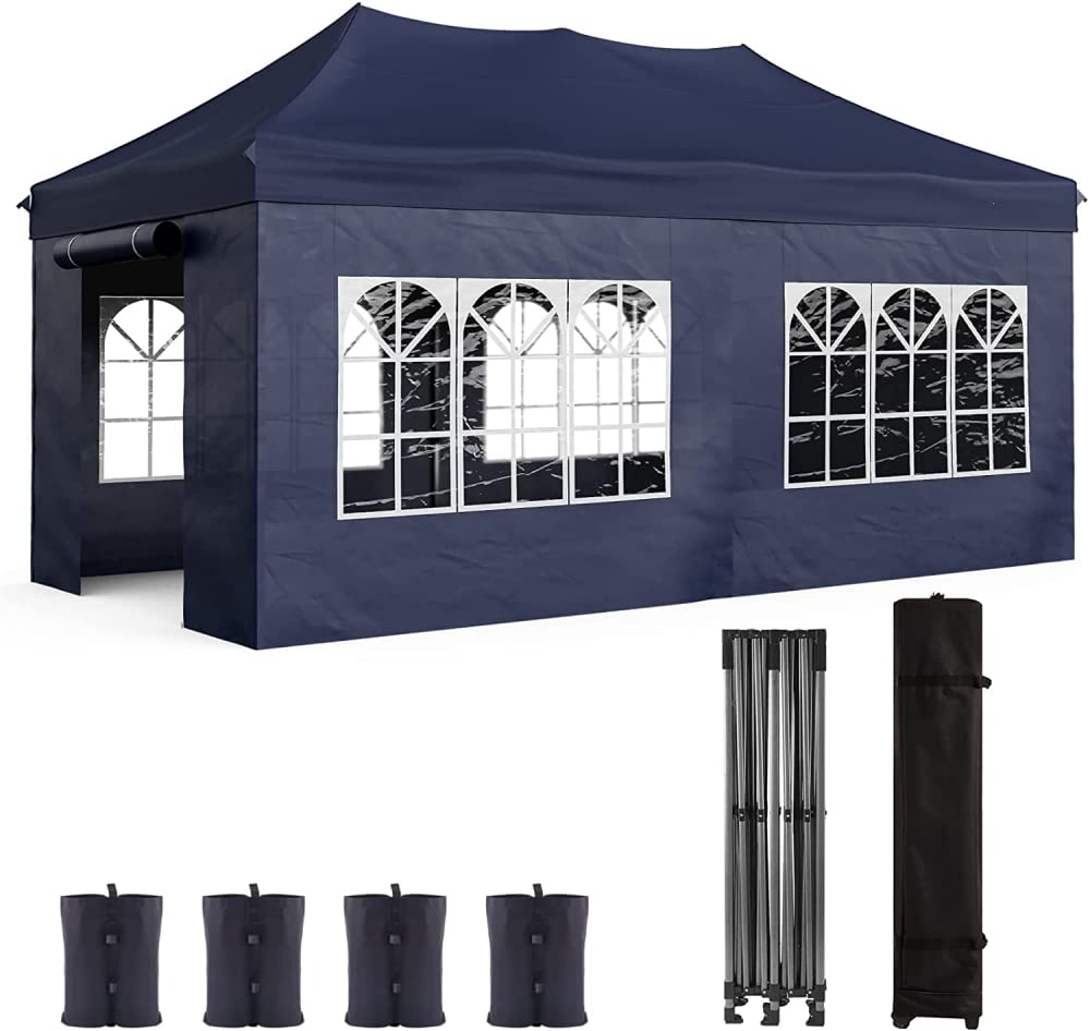 LGWG Heavy Duty Pop Up Gazebo, 3m X 6m Heavy Duty Gazebo with Removable Side Panels, Rust Resistant and Powder Coated Steel Frame for Outdoor Wedding Garden Party-Blue