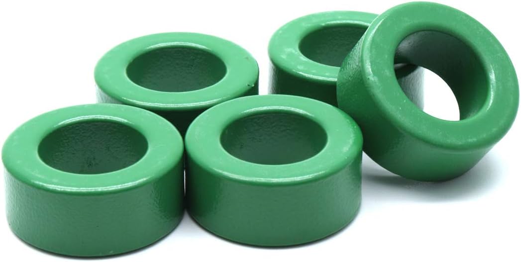5 Pcs Iron Toroid Ferrite Core Powder Inductor Ferrite Rings, Green Painted, 1.2"x0.7"x0.5"