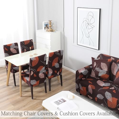 Image of HOKIPO 95% Polyester, 5% Spandex Elastic Stretchable Sofa Cover 1 Seater, Dark Brown Leaf (AR-4093-D19)