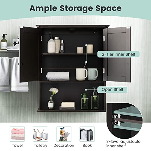 Armario de medicinas Giantex, armario de baño empotrado en pared con estante ajustable, de 2 puertas, almacenamiento para baño sobre el inodoro, sala de estar, cocina y lavandería (espresso) miniatura 4