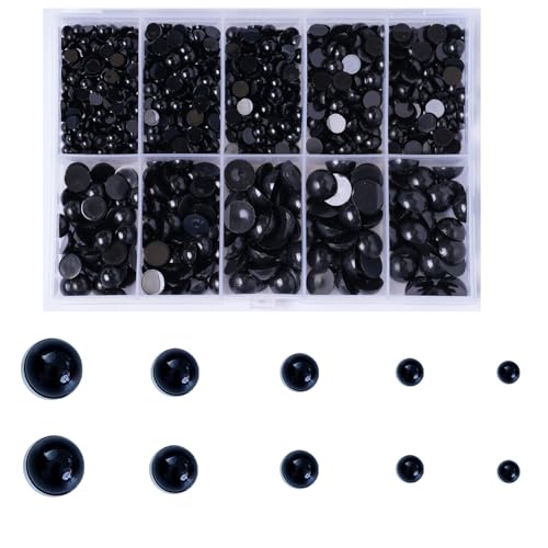 Zhbrchz 850pcs Round Black Plastic Doll Eyes 4mm 5mm 6mm 8mm 10mm Flatback Cabochon Button Eyeball Beads for Stuffed Animals Amigurumis Crochet Bears Crafts Making