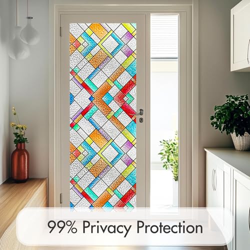 Image of SUNBABY Stained Glass Window Privacy Film, Decorative Windows Cling 3D Gothic Window Coverings,UV Sun Blocking Static Window Film Decals for Home Bathroom Door(35.4 inchx157.4 inch)