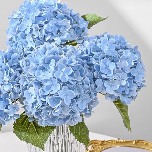 Image of CURATED CART Hydrangea Artificial Flowers with Stem, 1 Stick for Home Decor, Party, Living, Office Table, Realistic Look, Fake Flowers, 12 Inch, Blue
