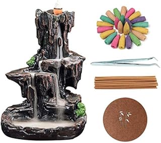 Waterfall Mountain Backflow Incense Holder Resin Incense Burner Incense Cones Holder Home Decor Gifts with 120pcs Incense Cones