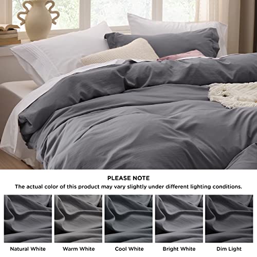 Image of Bedsure Dark Grey Duvet Cover King Size Only - Prewashed Cotton-Like Polyester Extra Soft All Season Bedding, Includes 1 Duvet Cover 104x90 Inches with Zipper Closure, Comforter Not Included