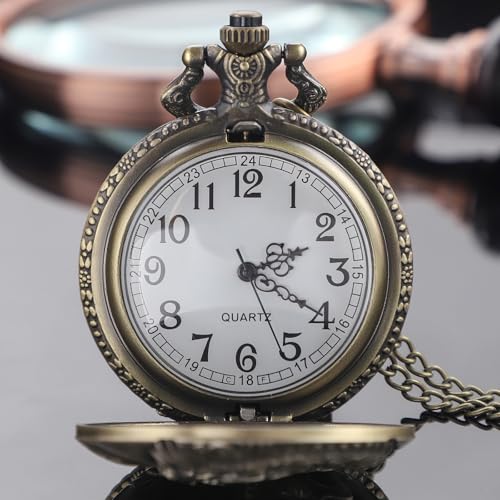 Image of Tiong Pocket Watch Pattern Vintage Quartz Pocket Watches with Chain Christmas Graduation Birthday Gifts Fathers Day