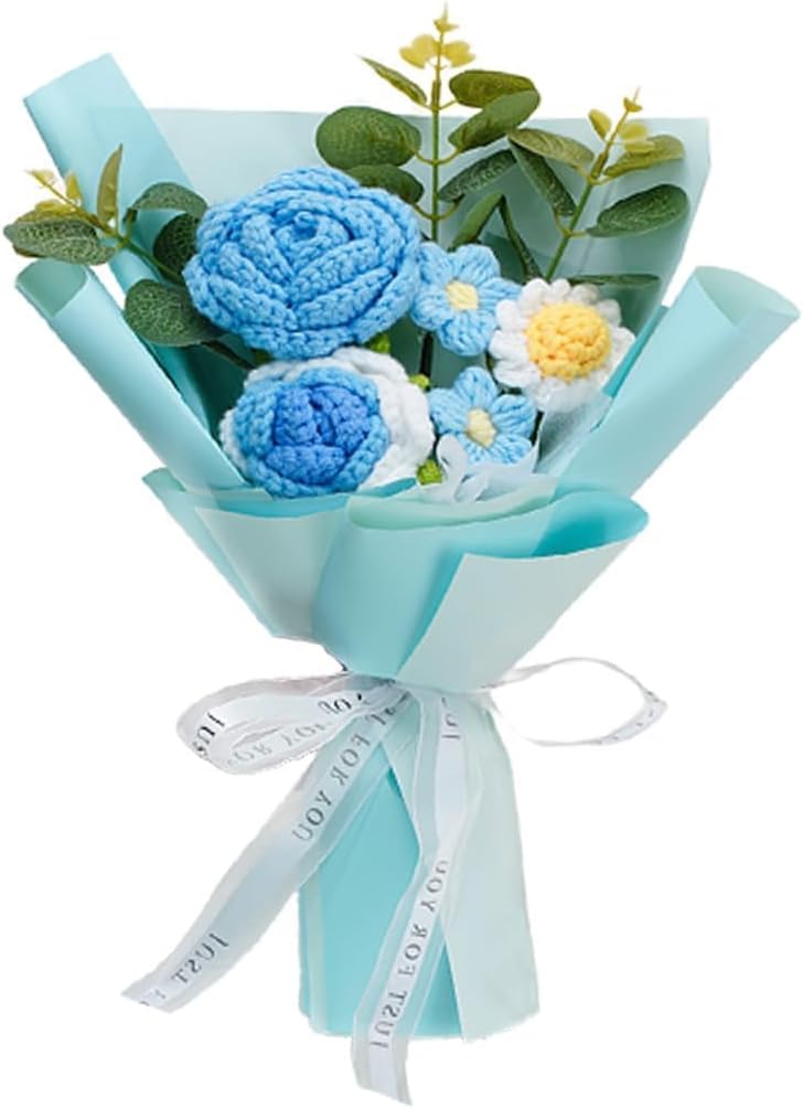 Crochet Flowers,Rose Artificial Flower Bouquet Packaging,Beautiful Crochet Flowers Suitable for Family Table Decoration, Gifts for Mother's Day,Women,Girlfriend,Mother, Birthday Wedding (Purple)